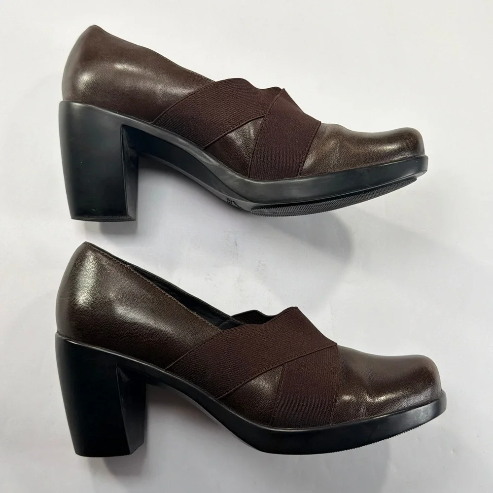 Dansko Tori Nappa Heel Pumps Womens 39.5/9-9.5 Brown‎ Leather Elastic Strap Shoe